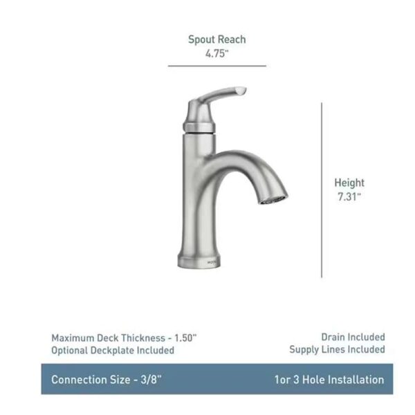 Wellton 4 in. Centerset Single Handle Bathroom Faucet in Spot Resist Brushed Nickel
